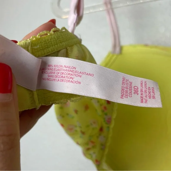 Victoria's Secret Butter Yellow and Pink Floral Bra Padded Demi Size 36D - Picture 7 of 9